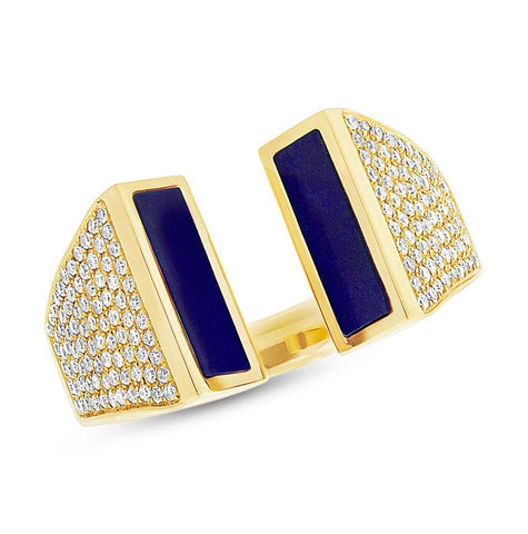 0.38 Ctw Diamond And 0.92 Ctw Lapis 14k Yellow Gold Womens Ring