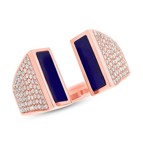 0.38 Ctw Diamond And 0.92 Ctw Lapis 14k Rose Gold Womens Ring