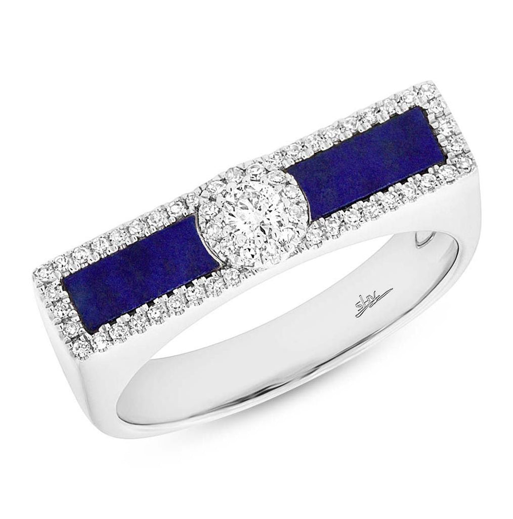 0.21 Ctw Diamond And 0.48 Ctw Lapis 14k White Gold Womens Ring