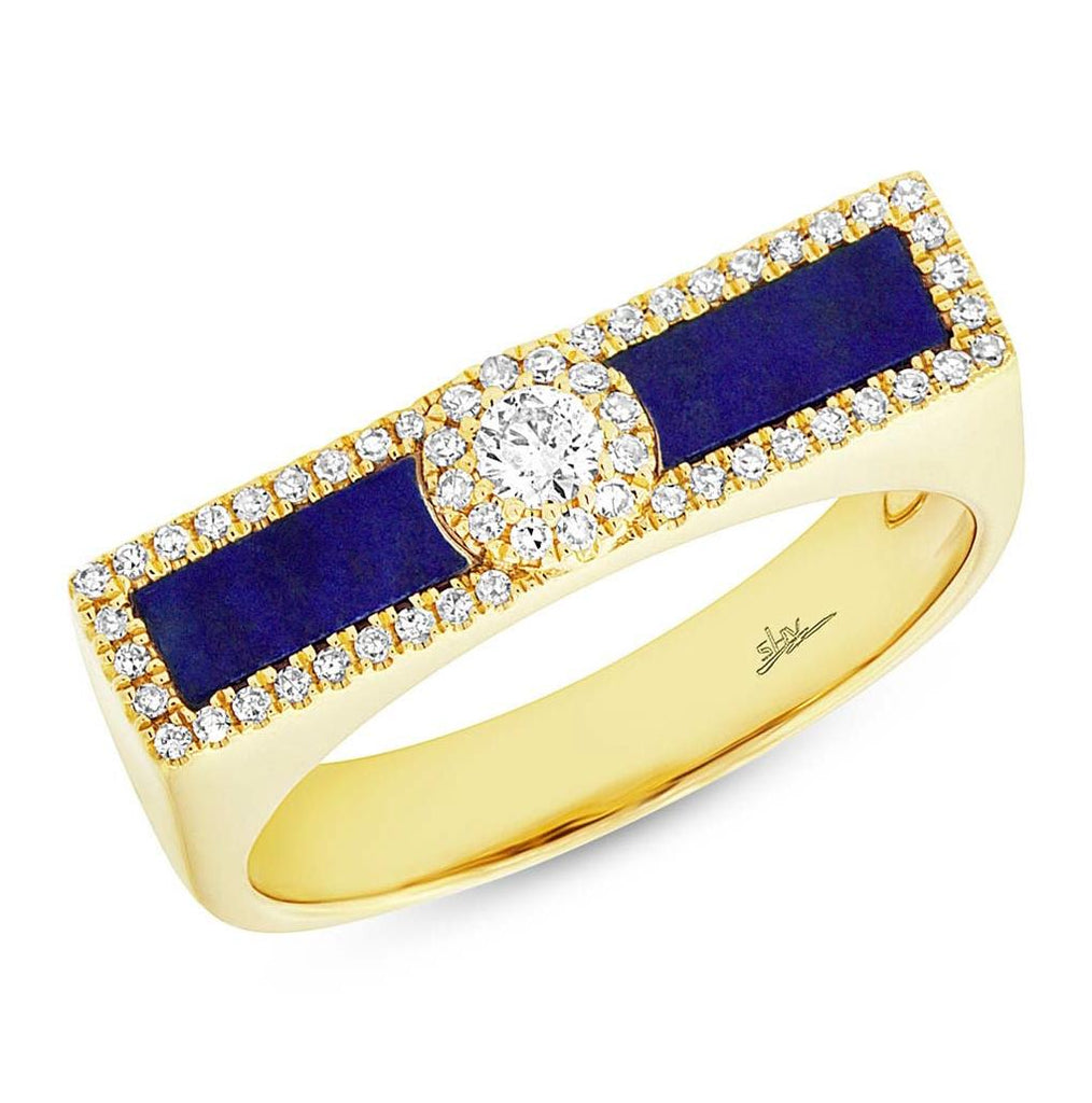 0.21 Ctw Diamond And 0.48 Ctw Lapis 14k Yellow Gold Womens Ring