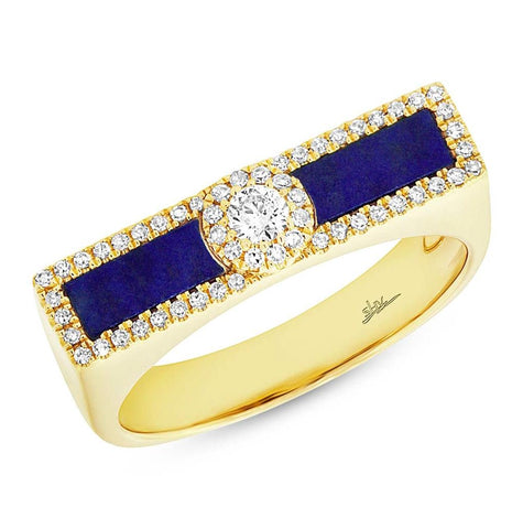 0.21 Ctw Diamond And 0.48 Ctw Lapis 14k Yellow Gold Womens Ring