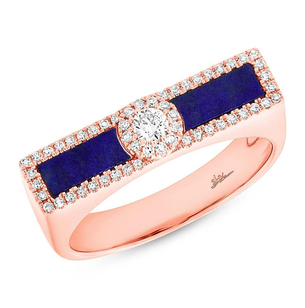 0.21 Ctw Diamond And 0.48 Ctw Lapis 14k Rose Gold Womens Ring