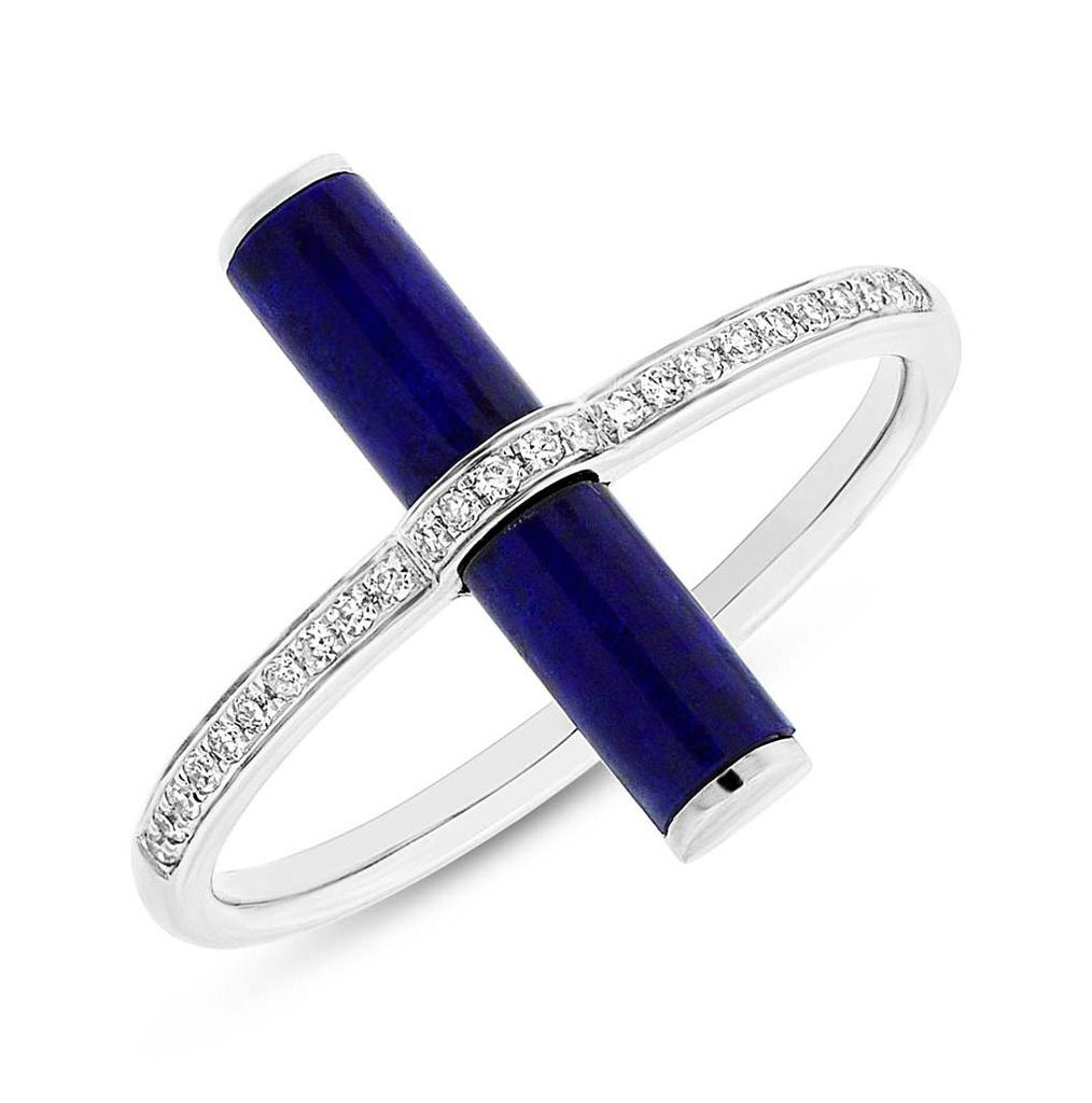 0.08 Ctw Diamond And 1.04 Ctw Lapis 14k White Gold Womens Ring