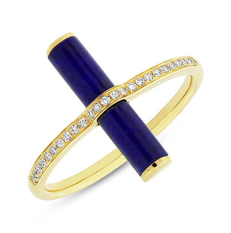 0.08 Ctw Diamond And 1.04 Ctw Lapis 14k Yellow Gold Womens Ring