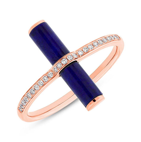 0.08 Ctw Diamond And 1.04 Ctw Lapis 14k Rose Gold Womens Ring