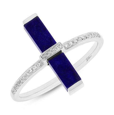 0.98 Ctw Diamond And 1.72 Ctw Lapis 14k White Gold Womens Ring