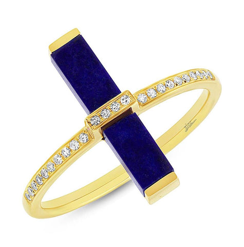 0.98 Ctw Diamond And 1.72 Ctw Lapis 14k Yellow Gold Womens Ring