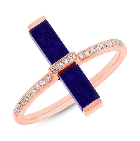 0.98 Ctw Diamond And 1.72 Ctw Lapis 14k Rose Gold Womens Ring