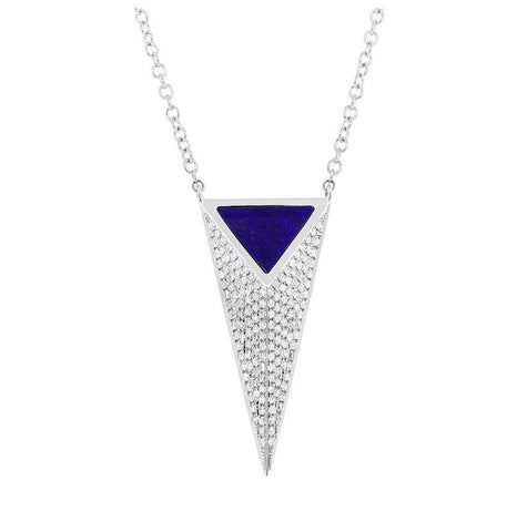 0.31 Ctw Diamond And 0.35 Ctw Lapis 14k White Gold Pyramid Necklace