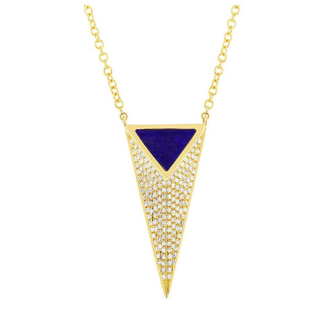 0.31 Ctw Diamond And 0.35 Ctw Lapis 14k Yellow Gold Pyramid Necklace