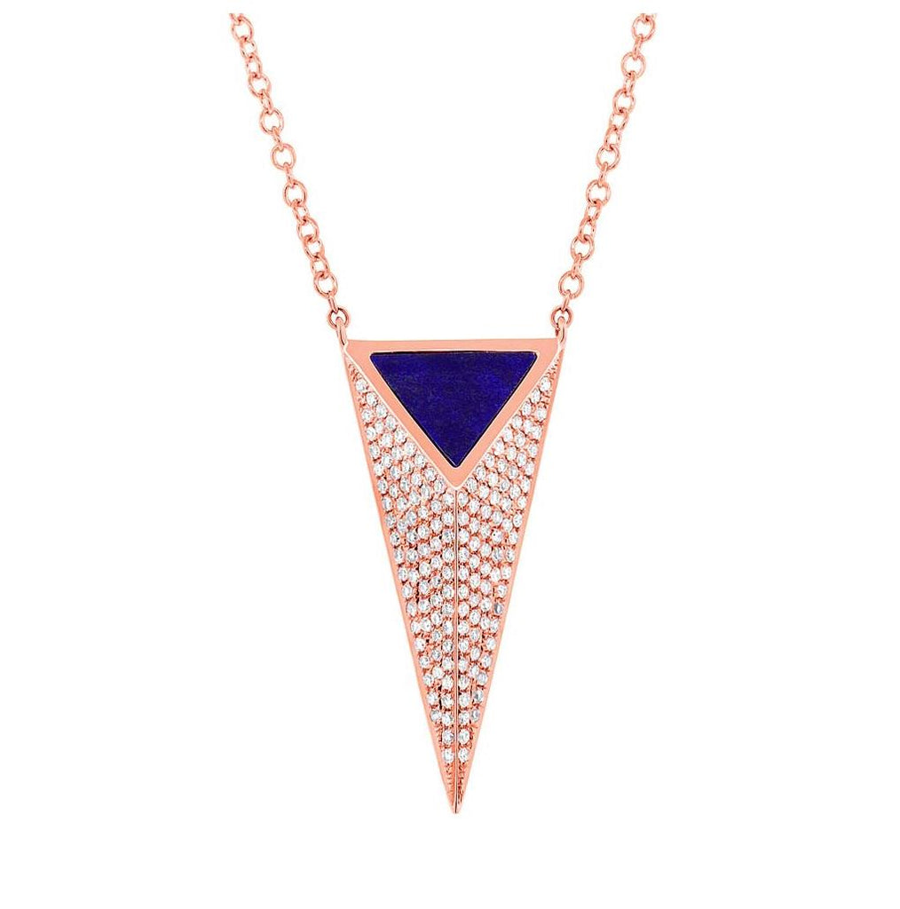 0.31 Ctw Diamond And 0.35 Ctw Lapis 14k Rose Gold Pyramid Necklace