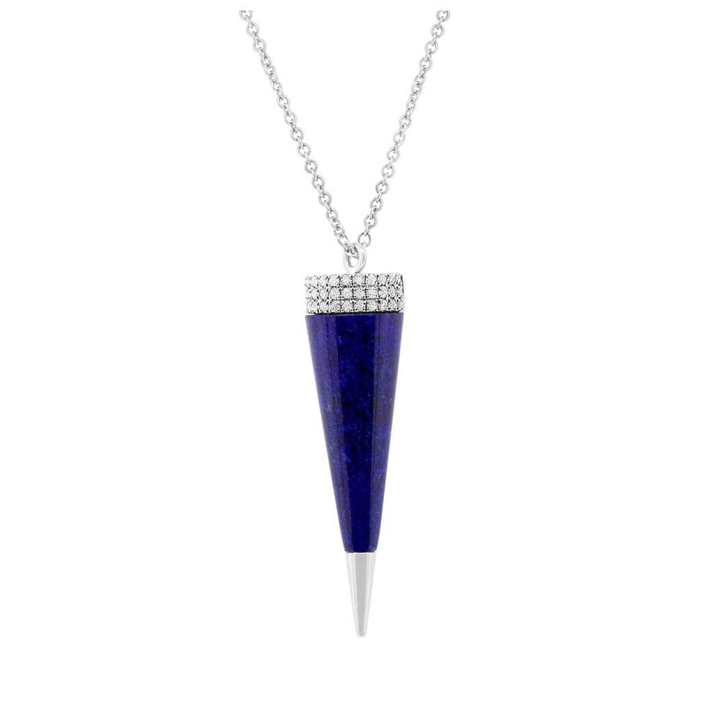 0.13 Ctw Diamond And 6.39 Ctw Lapis 14k White Gold Pyramid Necklace