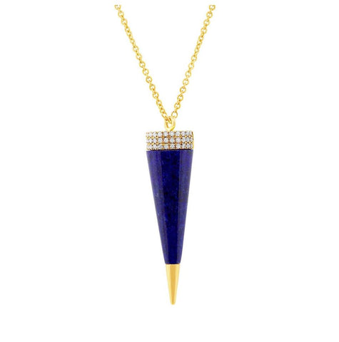 0.13 Ctw Diamond And 6.39 Ctw Lapis 14k Yellow Gold Pyramid Necklace