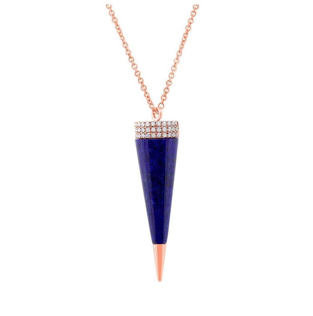 0.13 Ctw Diamond And 6.39 Ctw Lapis 14k Rose Gold Pyramid Necklace