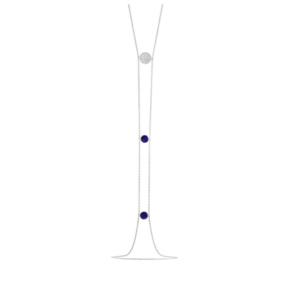 0.15 Ctw Diamond And 0.53 Ctw Lapis 14k White Gold Circle Lariat Necklace