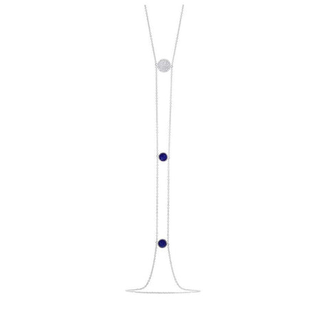 0.15 Ctw Diamond And 0.53 Ctw Lapis 14k White Gold Circle Lariat Necklace