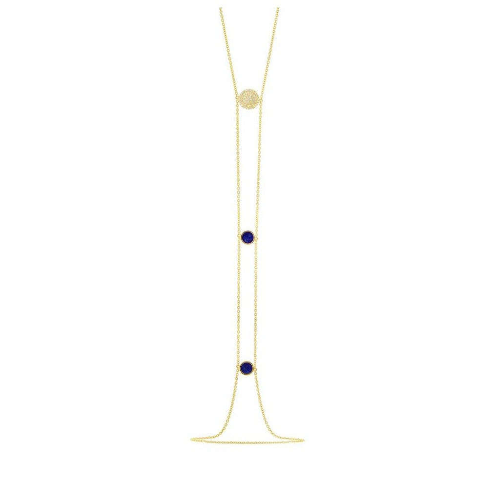 0.15 Ctw Diamond And 0.53 Ctw Lapis 14k Yellow Gold Circle Lariat Necklace