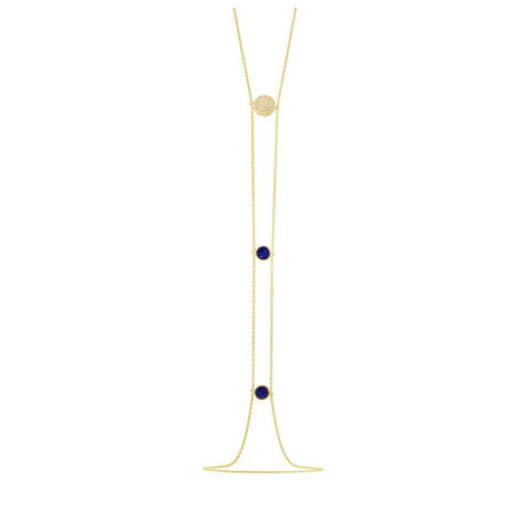 0.15 Ctw Diamond And 0.53 Ctw Lapis 14k Yellow Gold Circle Lariat Necklace