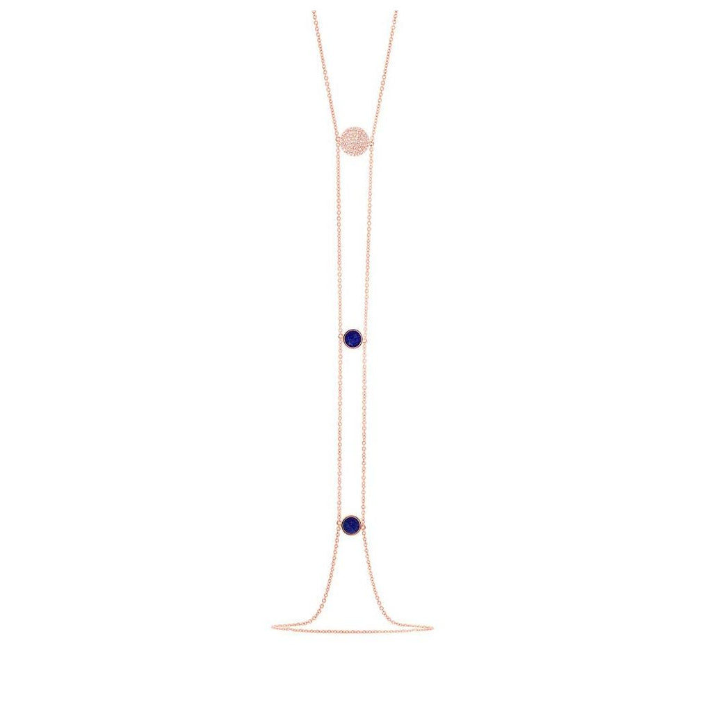 0.15 Ctw Diamond And 0.53 Ctw Lapis 14k Rose Gold Circle Lariat Necklace