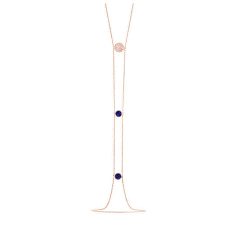 0.15 Ctw Diamond And 0.53 Ctw Lapis 14k Rose Gold Circle Lariat Necklace