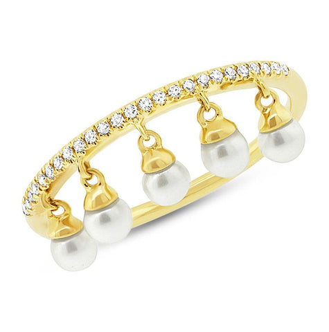 0.08 Ctw Diamond And 0.21 Ctw Fresh Water Pearl 14k Yellow Gold Ring Size 6