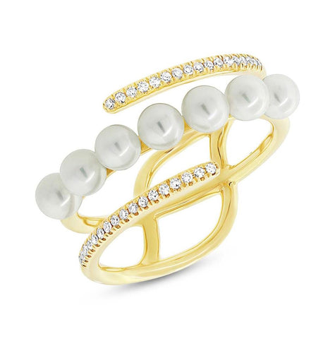 0.11 Ctw Diamond And 0.47 Ctw Fresh Water Pearl 14k Yellow Gold Ring