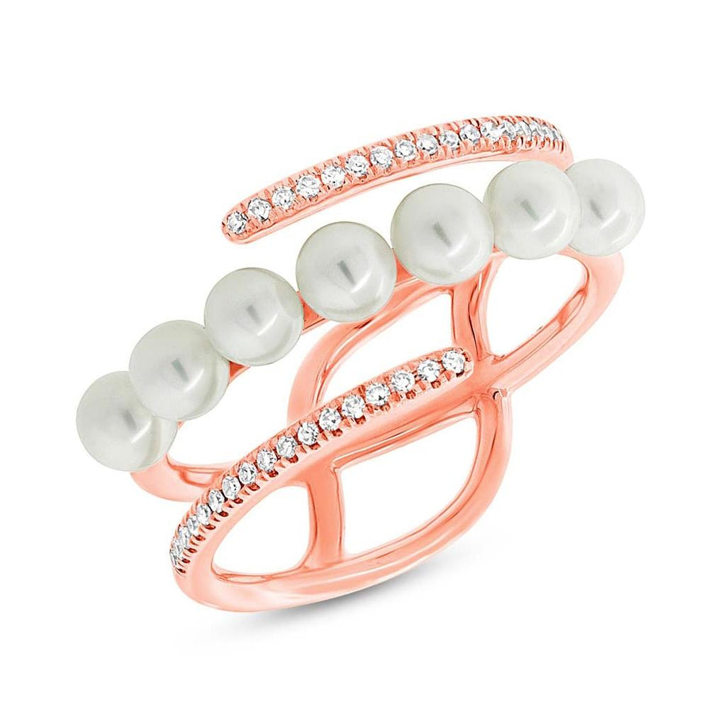 0.11 Ctw Diamond And 0.47 Ctw Fresh Water Pearl 14k Rose Gold Ring