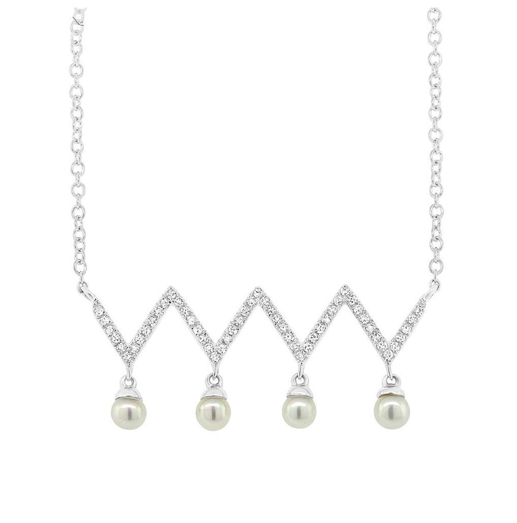 0.17 Ctw Diamond And 0.17 Ctw Fresh Water Pearl 14k White Gold Necklace