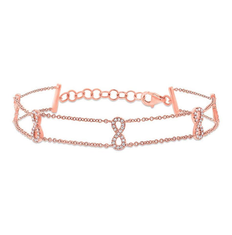 0.25 Ctw 14k Rose Gold Diamond Ribbon Bow Bracelet