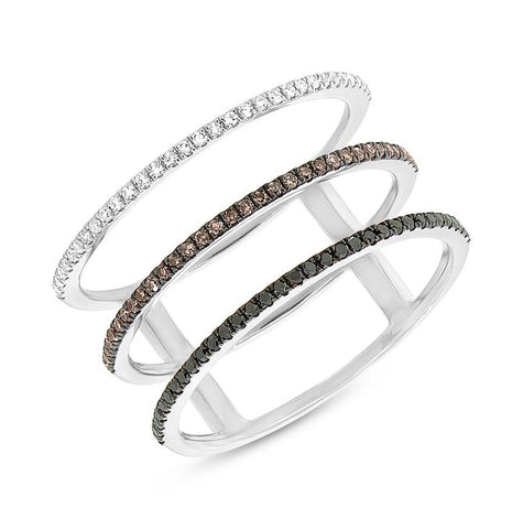 0.28 Ctw 14k White Gold White, Black And Champagne Diamond Womens Ring