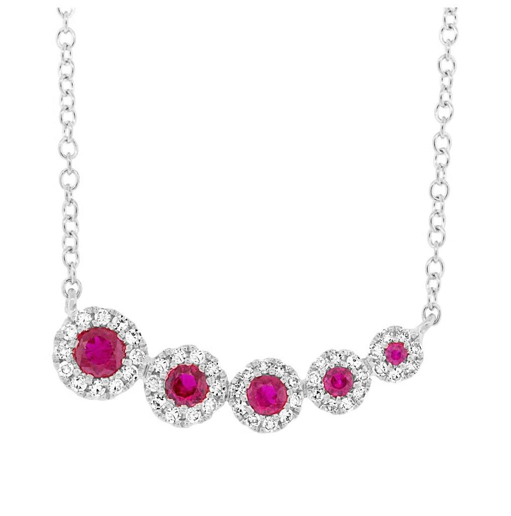 0.13 Ctw Diamond And 0.22 Ctw Ruby 14k White Gold Necklace