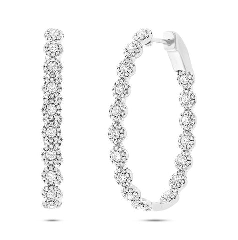 2.05 Ctw 14k White Gold Diamond Oval Hoop Earring