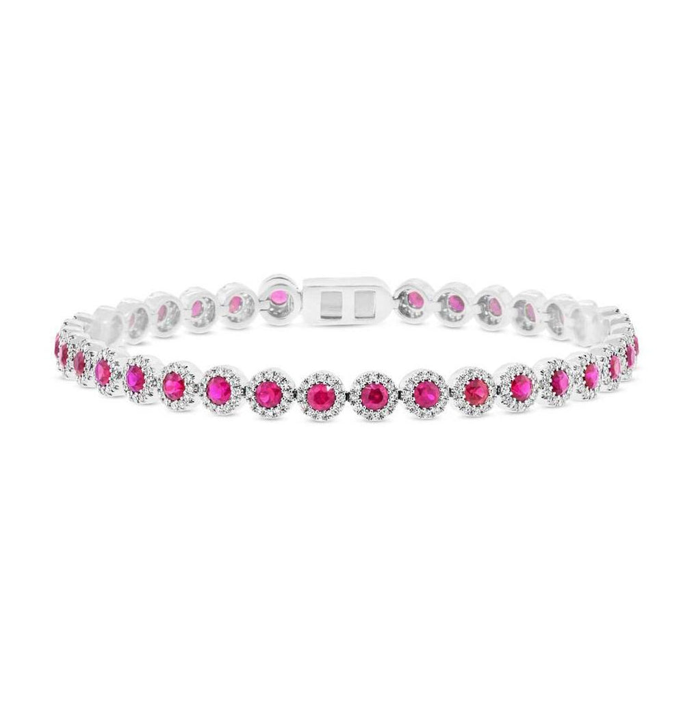 1.28 Ctw Diamond And 3.65 Ctw Ruby 14k White Gold Bracelet