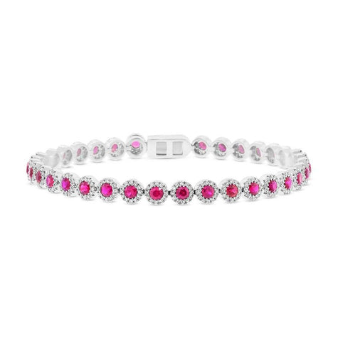 1.28 Ctw Diamond And 3.65 Ctw Ruby 14k White Gold Bracelet