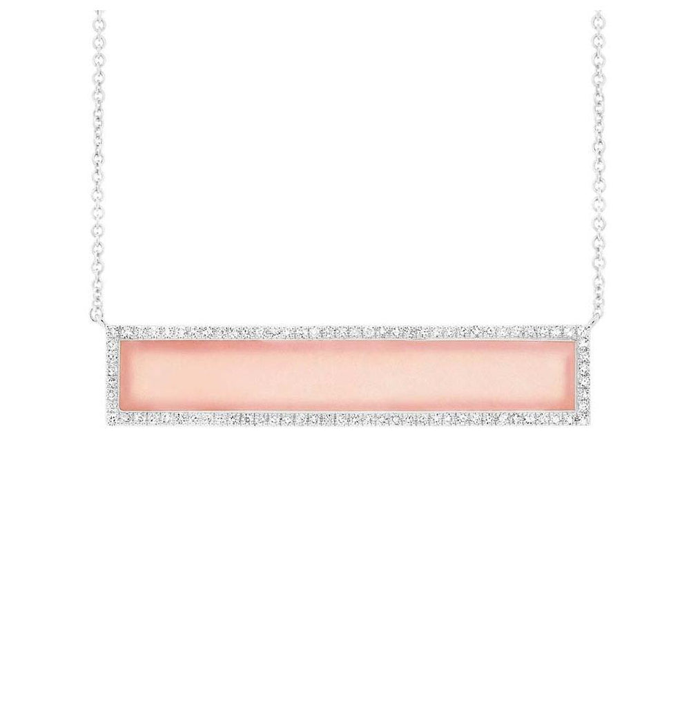 0.24 Ctw Diamond And 1.92 Ctw Pink Opal 14k White Gold Bar Necklace