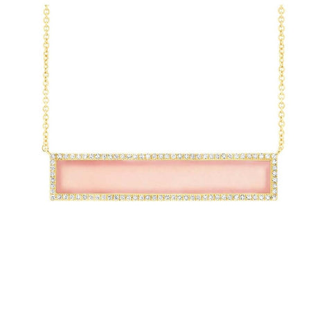 0.24 Ctw Diamond And 1.92 Ctw Pink Opal 14k Yellow Gold Bar Necklace