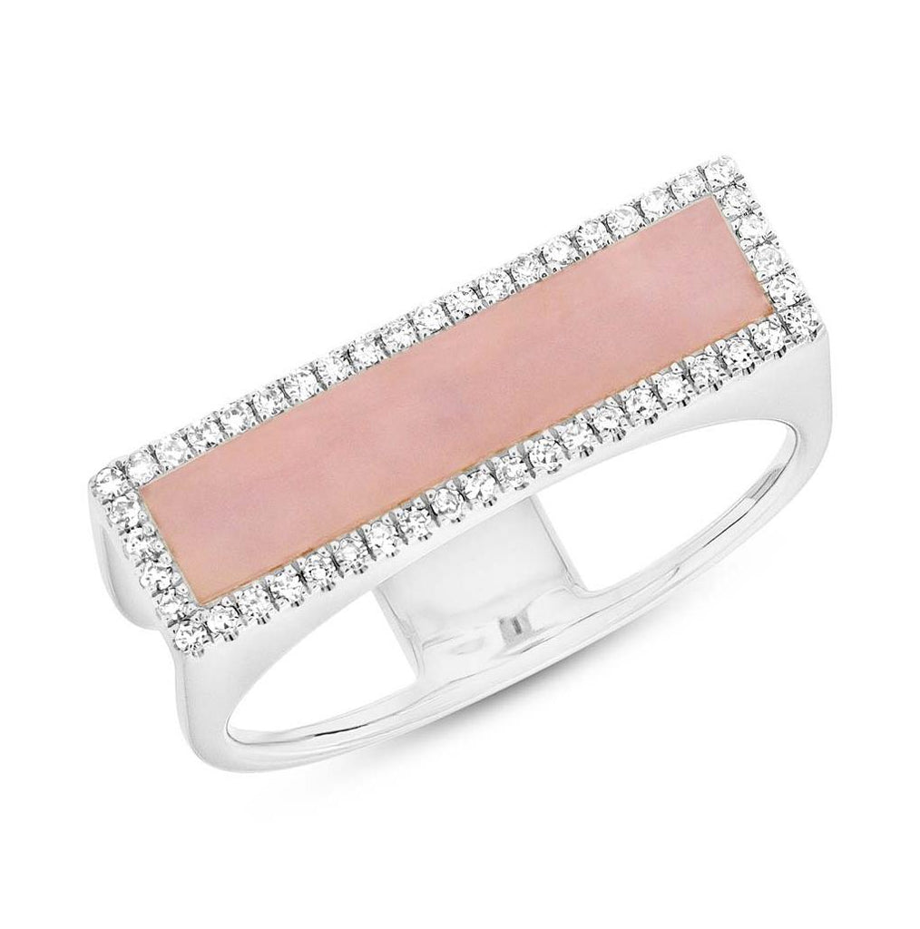 0.15 Ctw Diamond And 0.80 Ctw Pink Opal 14k White Gold Womens Ring