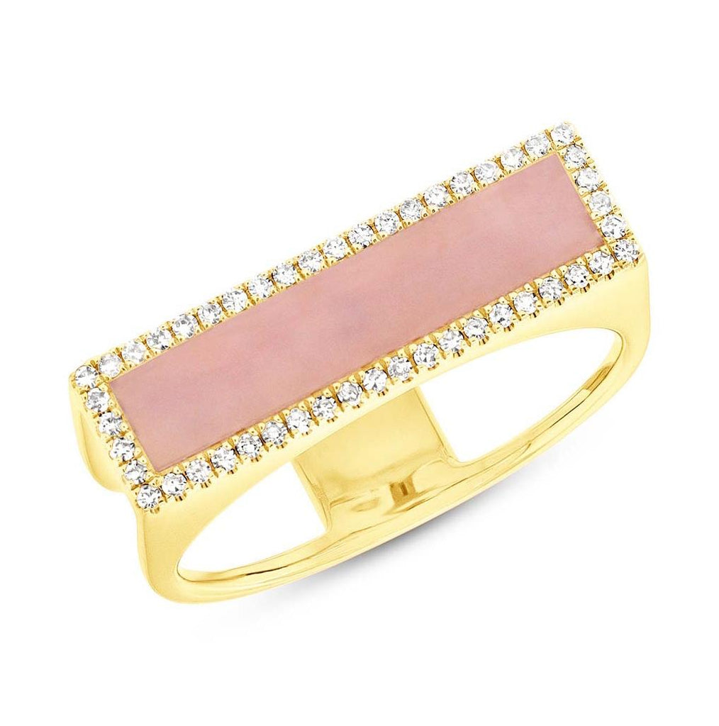 0.15 Ctw Diamond And 0.80 Ctw Pink Opal 14k Yellow Gold Womens Ring