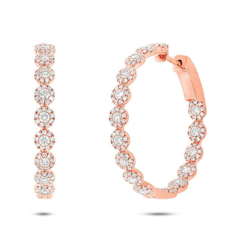 1.58 Ctw 14k Rose Gold Diamond Hoop Earring