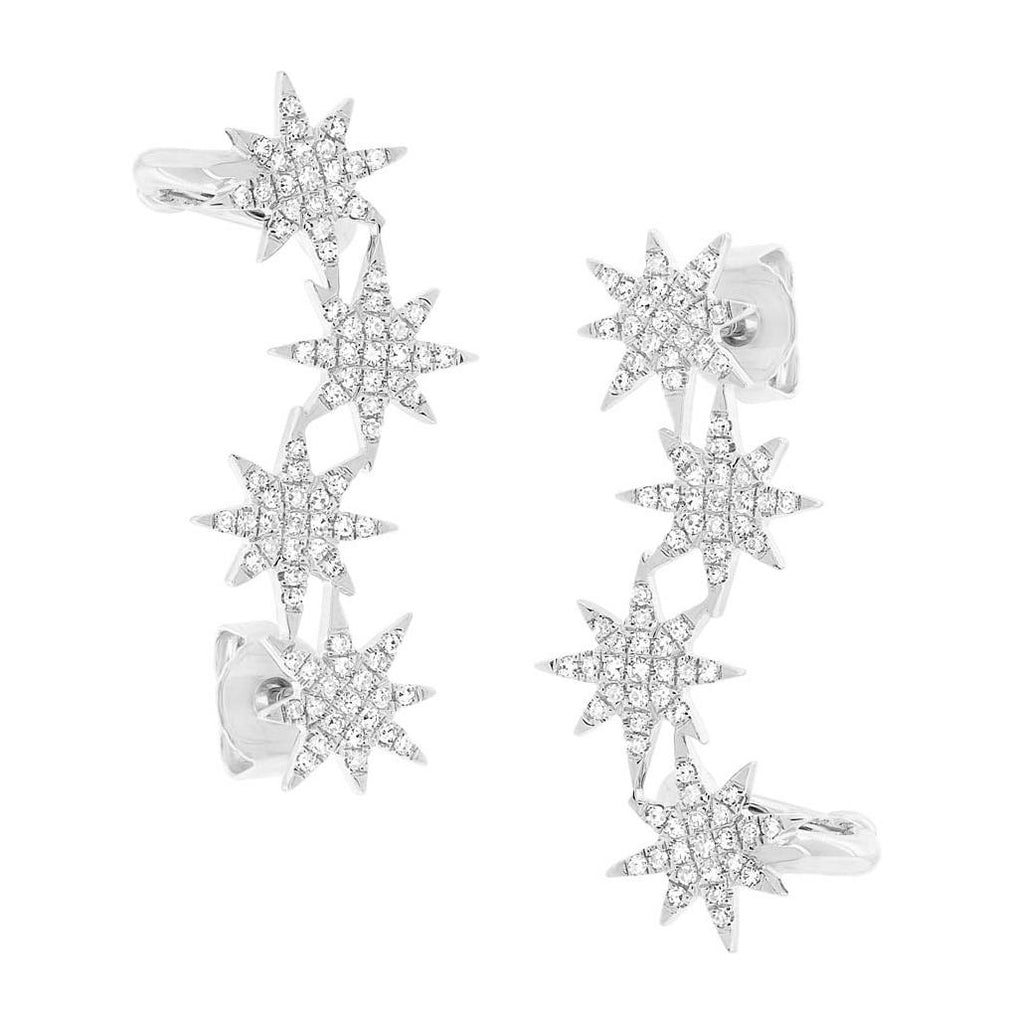 0.38 Ctw 14k White Gold Diamond Star Ear Crawler Earring