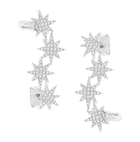 0.38 Ctw 14k White Gold Diamond Star Ear Crawler Earring