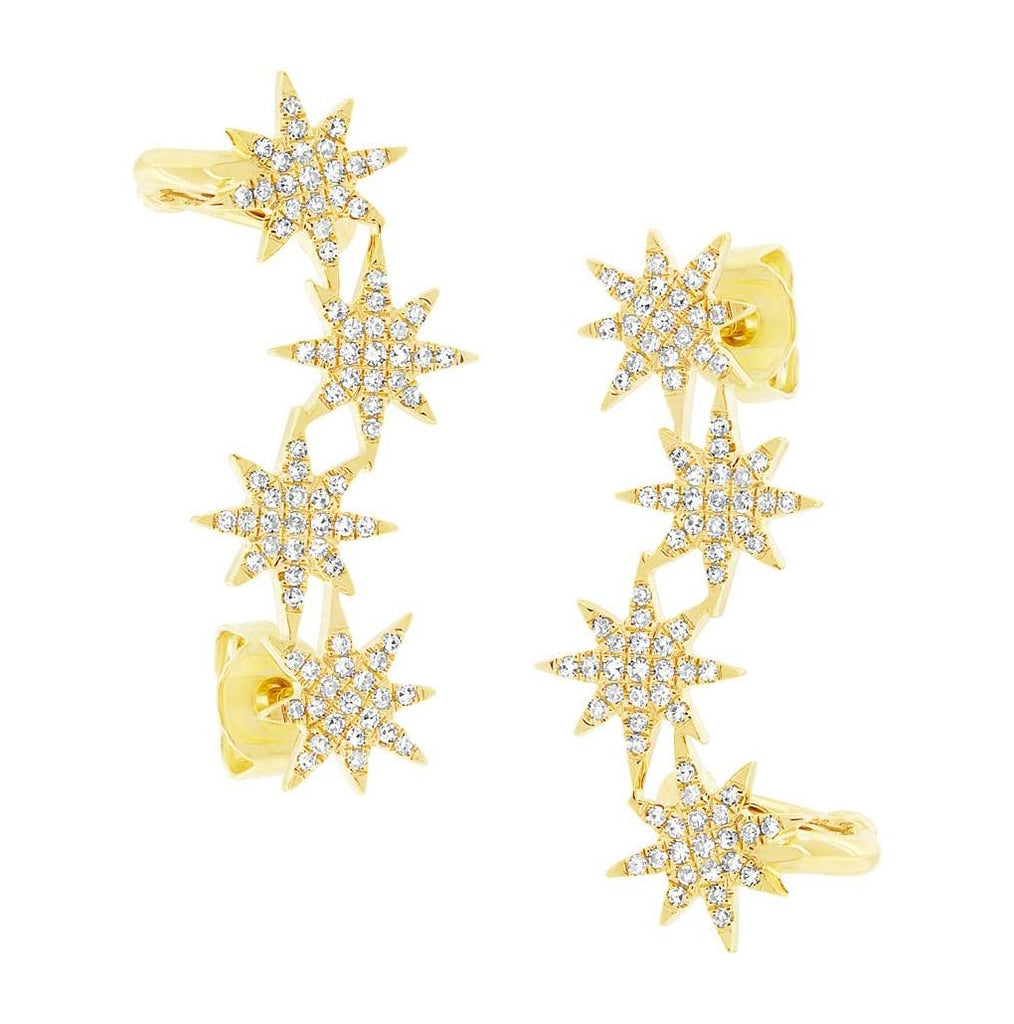 0.38 Ctw 14k Yellow Gold Diamond Star Ear Crawler Earring