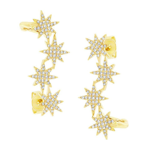 0.38 Ctw 14k Yellow Gold Diamond Star Ear Crawler Earring