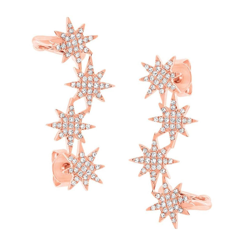 0.38 Ctw 14k Rose Gold Diamond Star Ear Crawler Earring