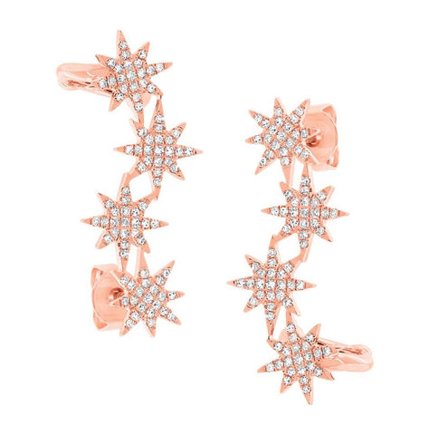 0.38 Ctw 14k Rose Gold Diamond Star Ear Crawler Earring