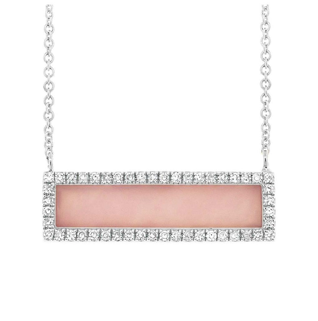 0.15 Ctw Diamond And 0.83 Ctw Pink Opal 14k White Gold Bar Necklace