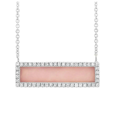 0.15 Ctw Diamond And 0.83 Ctw Pink Opal 14k White Gold Bar Necklace