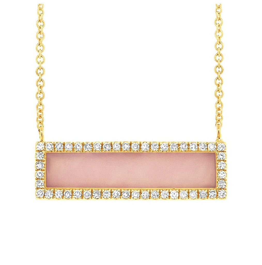 0.15 Ctw Diamond And 0.83 Ctw Pink Opal 14k Yellow Gold Bar Necklace