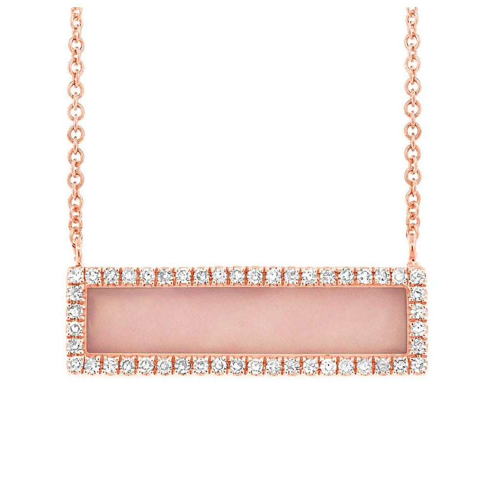 0.15 Ctw Diamond And 0.83 Ctw Pink Opal 14k Rose Gold Bar Necklace