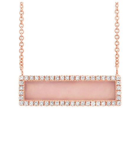 0.15 Ctw Diamond And 0.83 Ctw Pink Opal 14k Rose Gold Bar Necklace